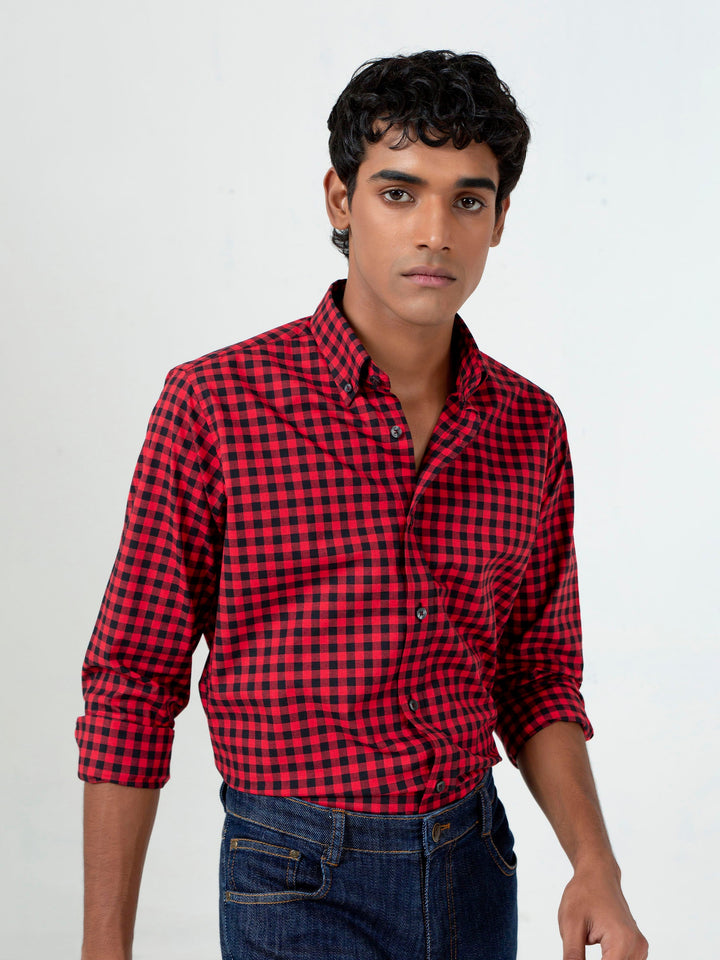 Red & Black Gingham Button Down Shirt Brumano Pakistan