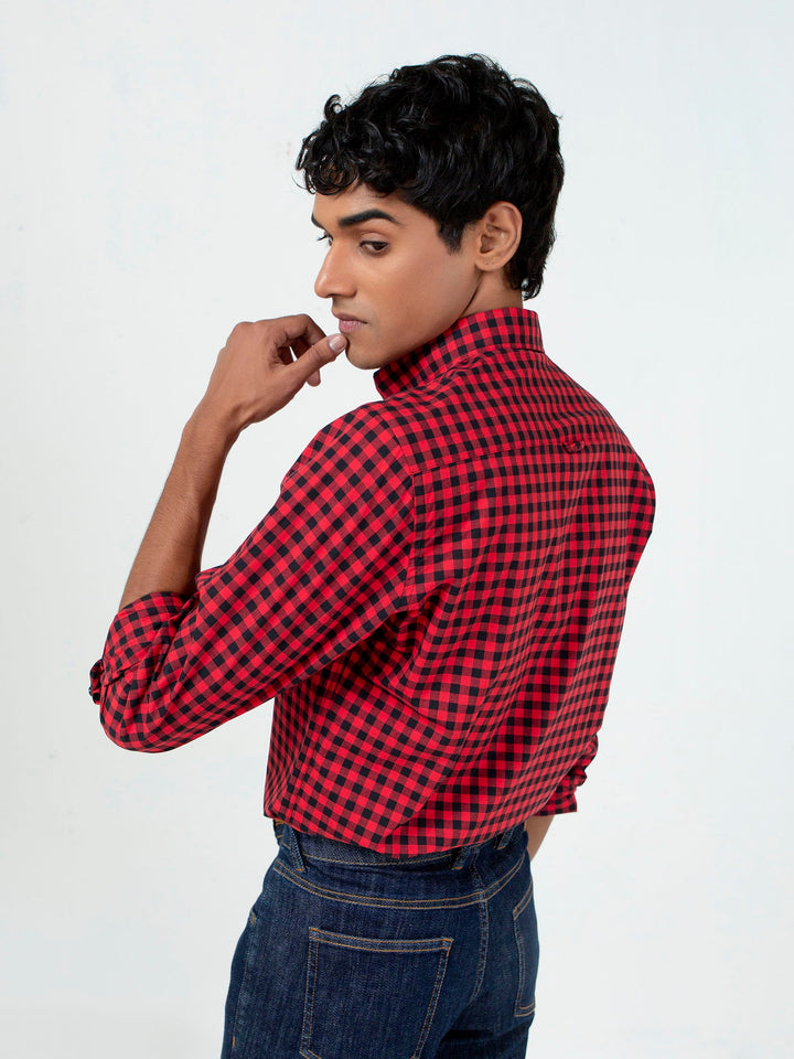 Red & Black Gingham Button Down Shirt Brumano Pakistan