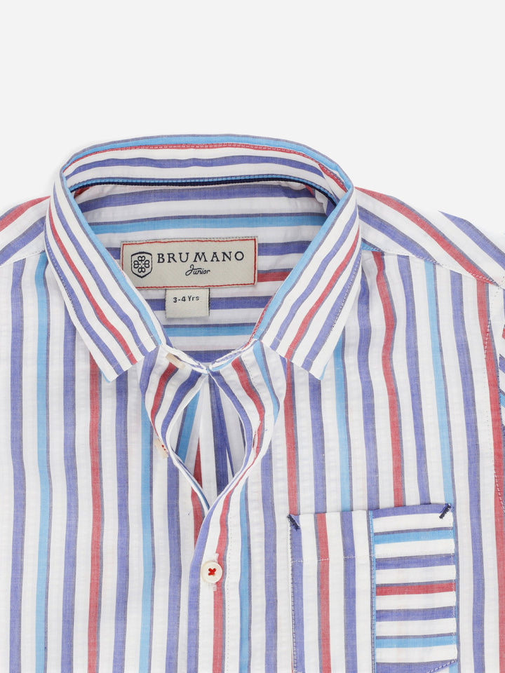 Red & Blue Seersucked Striped Half Sleeve Casual Shirt Brumano Pakistan