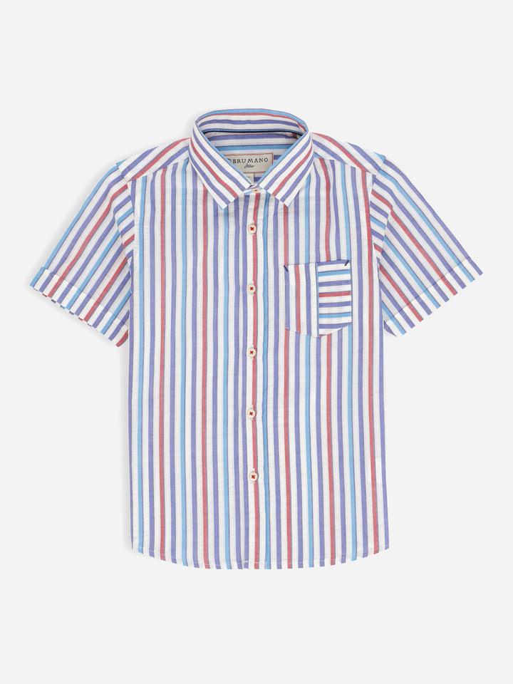 Red & Blue Seersucked Striped Half Sleeve Casual Shirt Brumano Pakistan