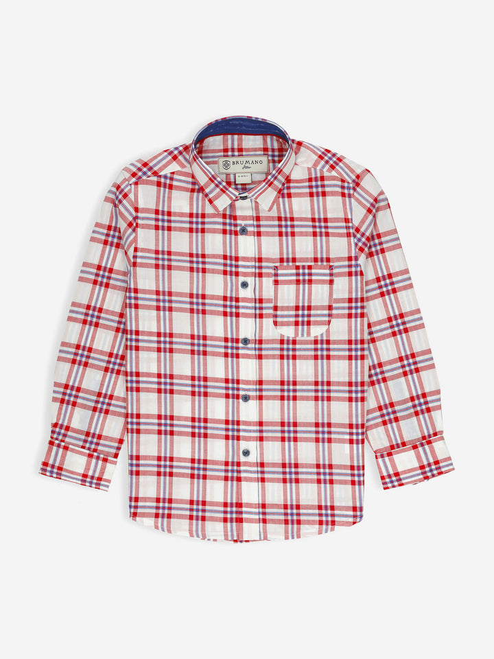 Red & White Checkered Long Sleeve Casual Shirt Brumano Pakistan