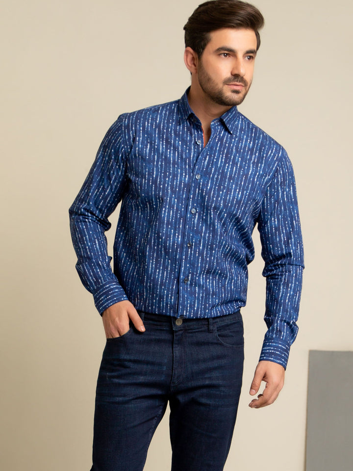 Royal Blue Printed Shirt Brumano Pakistan