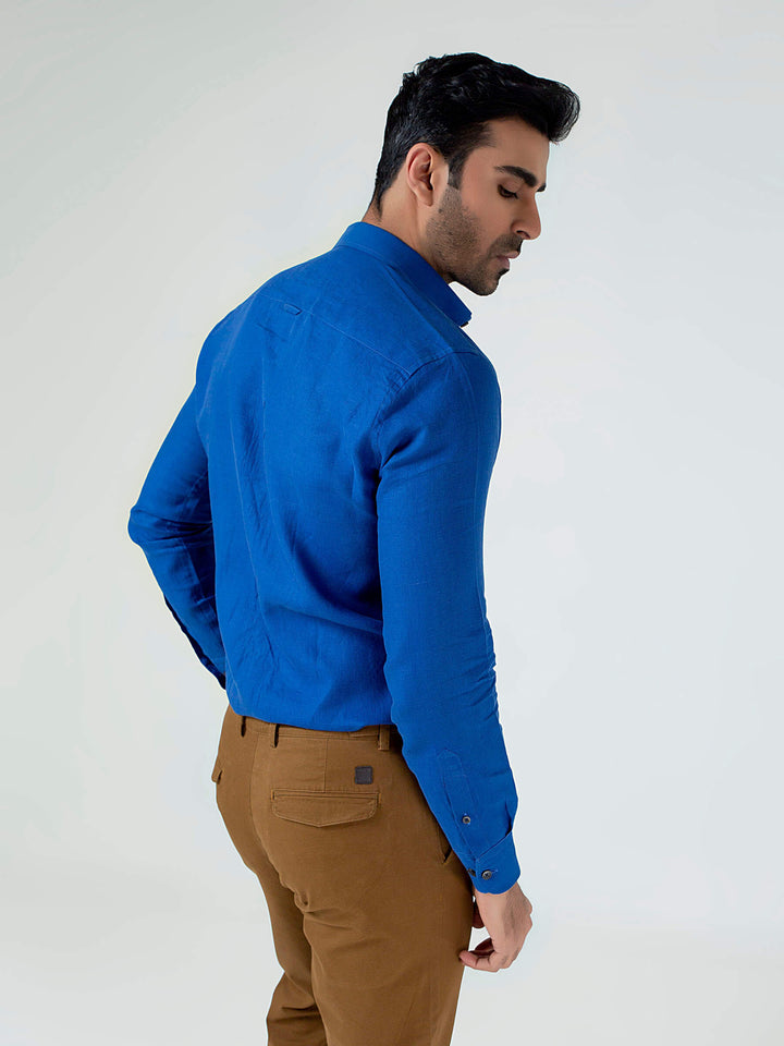 Royal Blue 100% Linen Button Down Shirt Brumano Pakistan