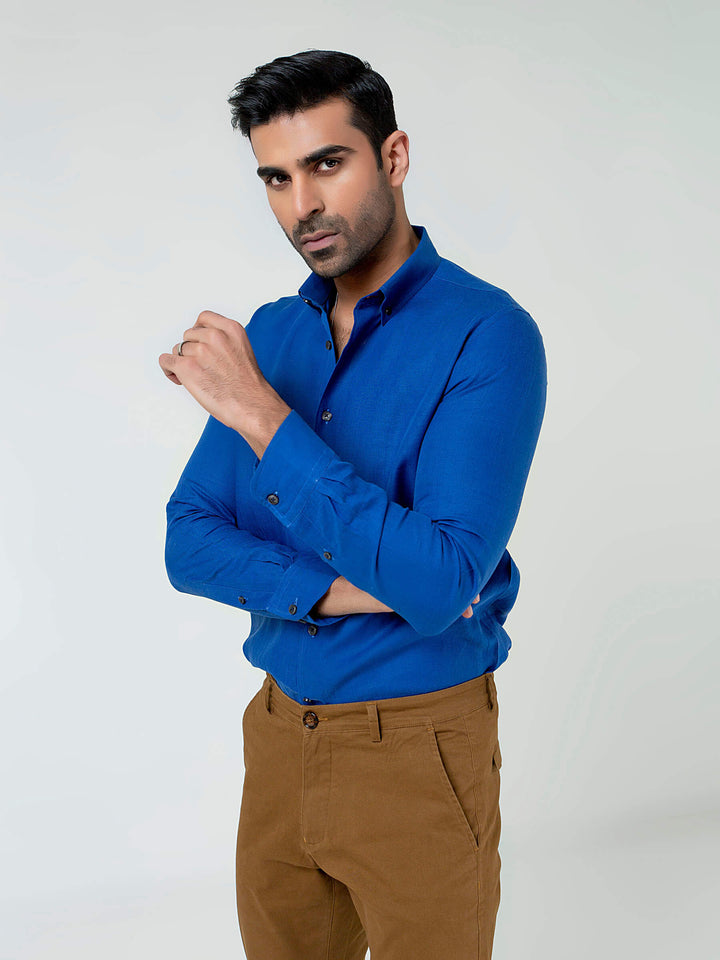 Royal Blue 100% Linen Button Down Shirt Brumano Pakistan