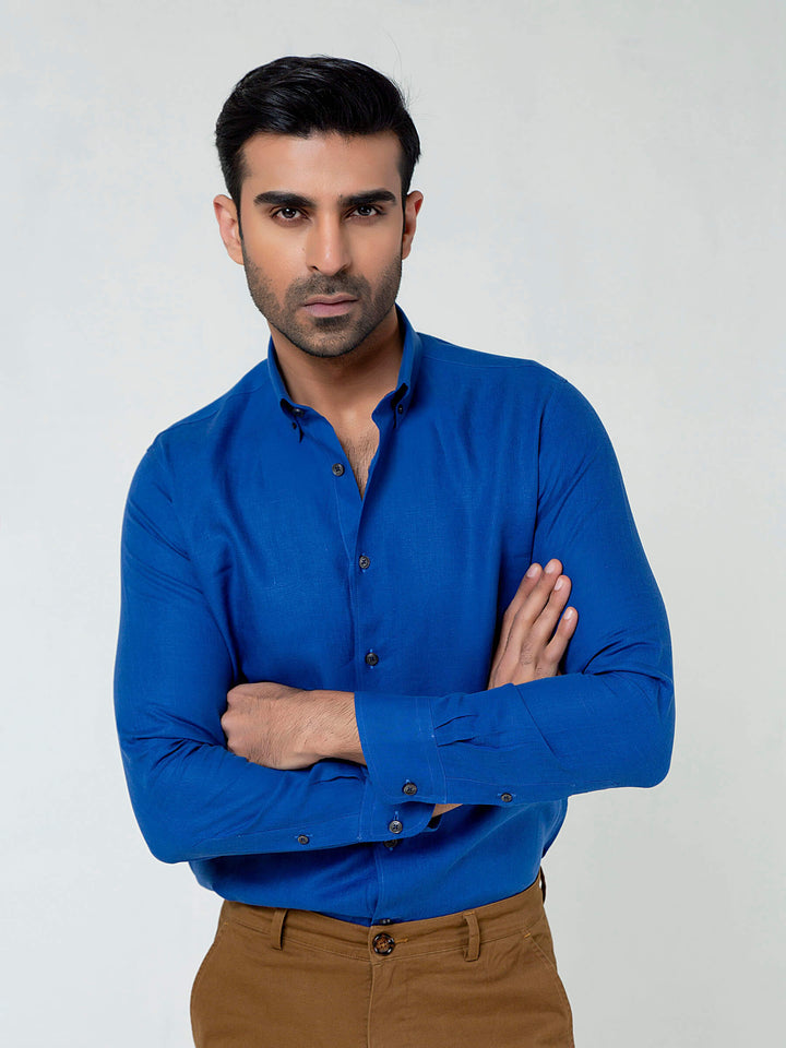 Royal Blue 100% Linen Button Down Shirt Brumano Pakistan