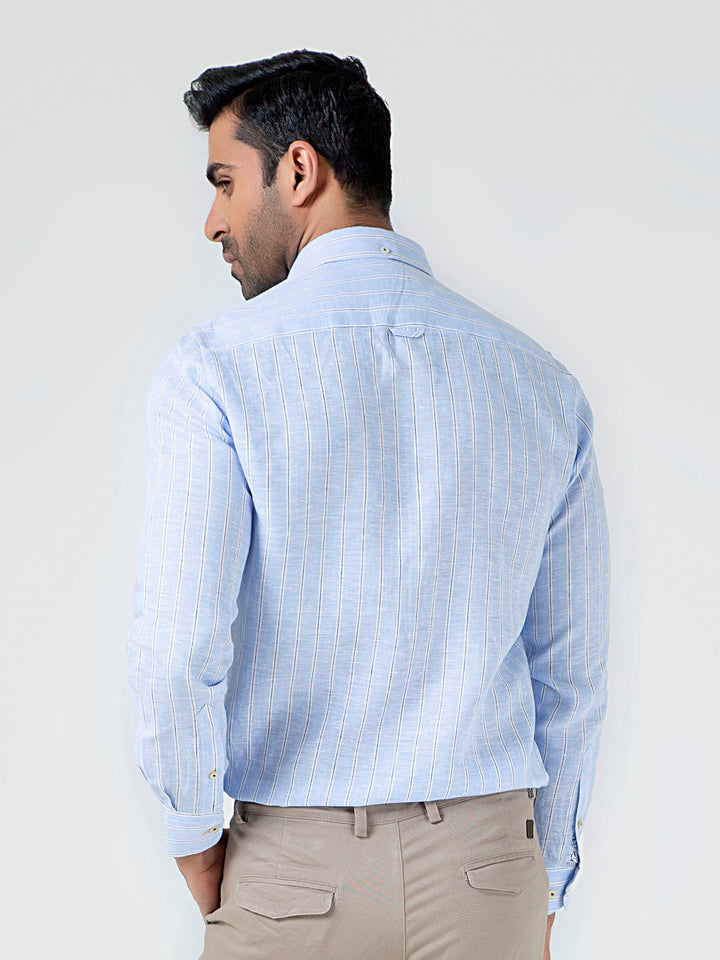 Sky Blue 100% Linen Striped Shirt Brumano Pakistan