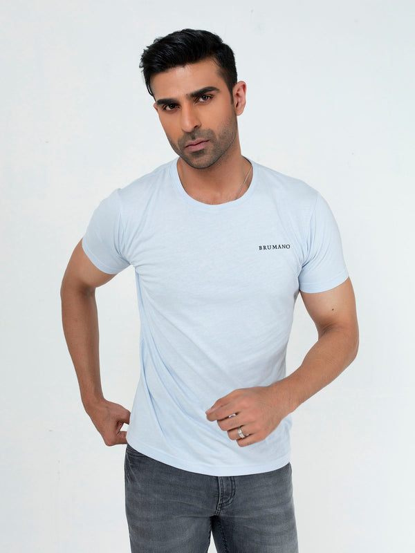 Sky Blue Basic Crew Neck T-Shirt Brumano Pakistan