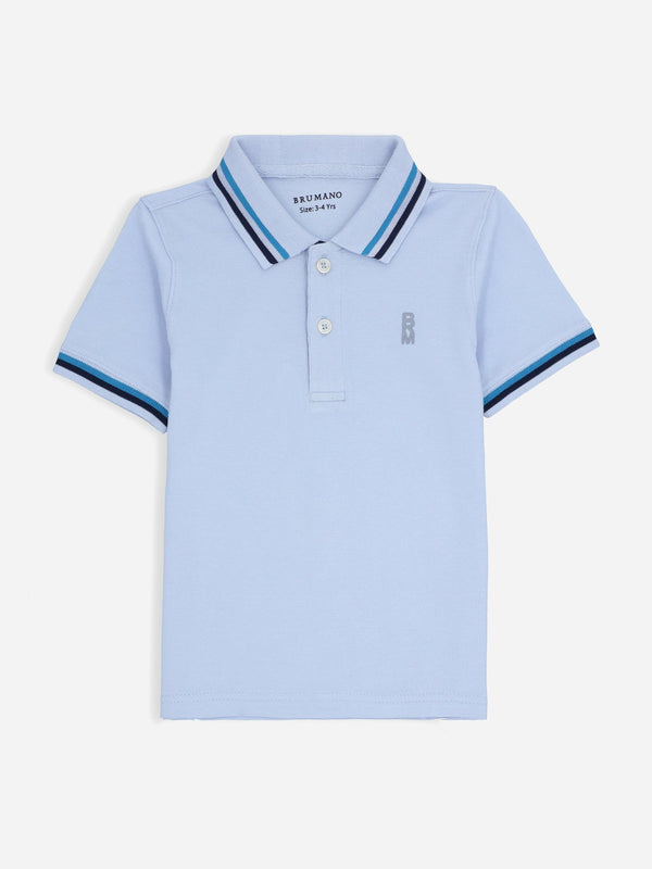 Sky Blue Contrasting Tipped Casual Pique Polo Brumano Pakistan