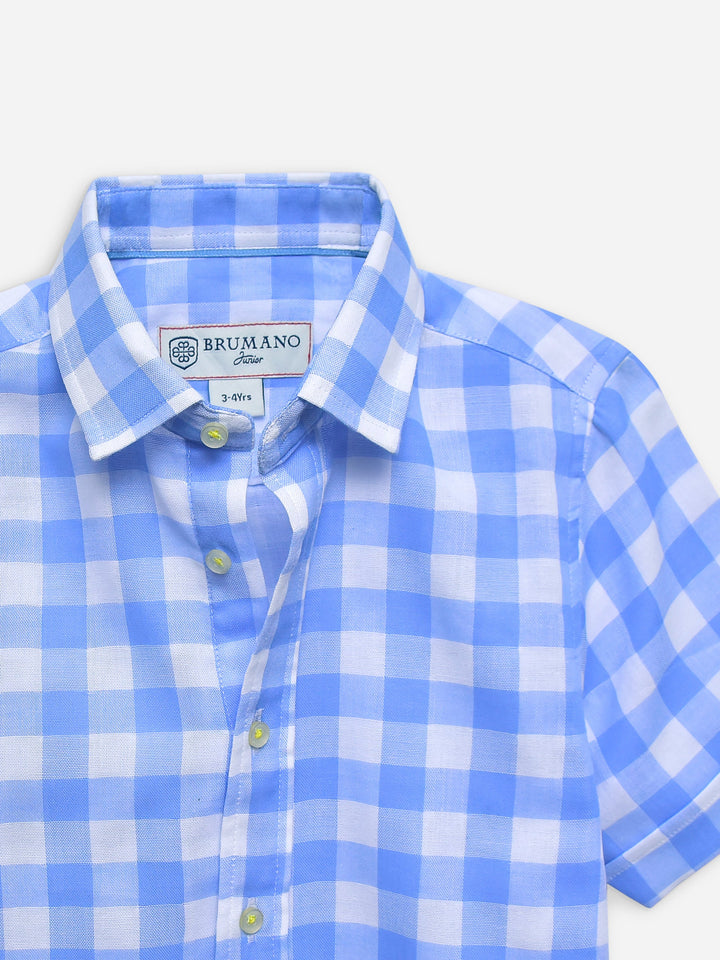 Sky Blue Large Gingham Half Sleeve Casual Shirt