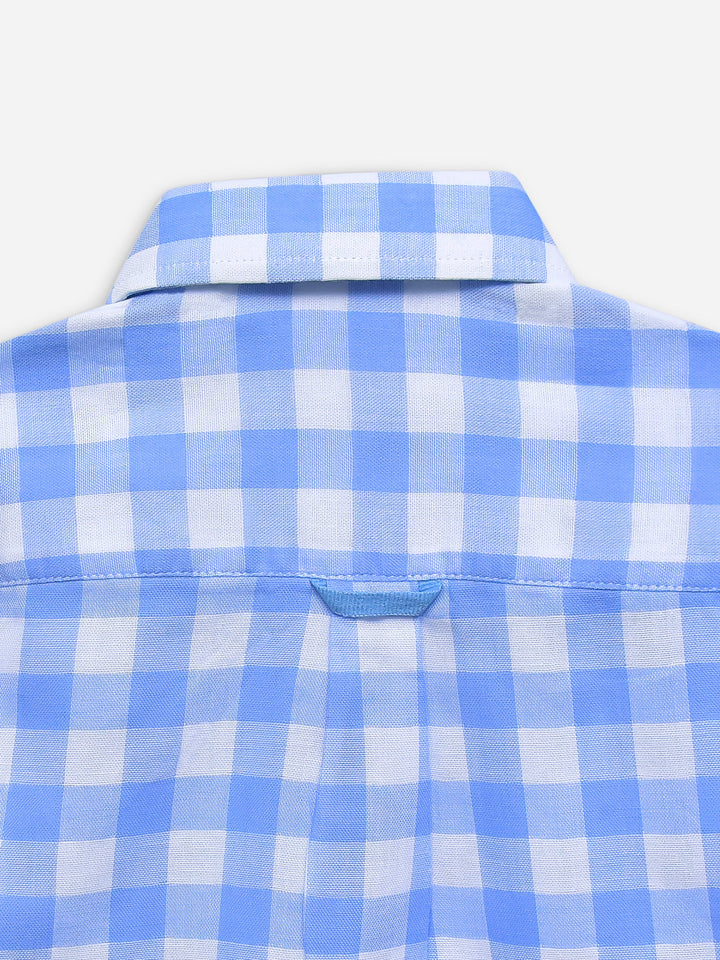 Sky Blue Large Gingham Half Sleeve Casual Shirt