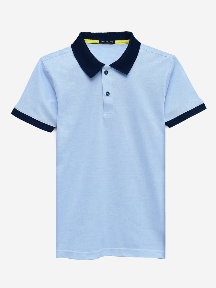 Sky Blue Mercerized Pique Polo With Contrasting Collar Brumano Pakistan