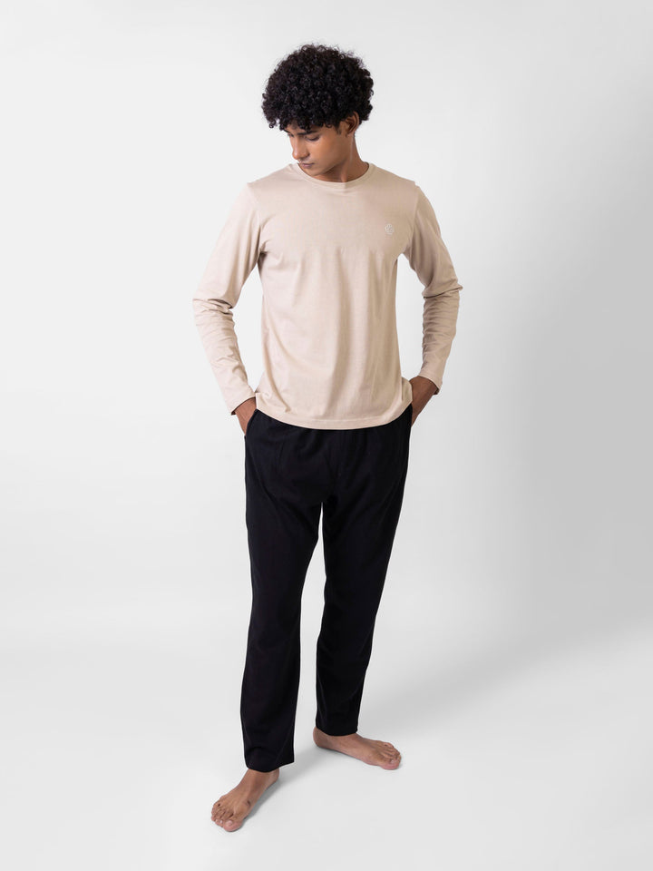 Stone Beige Long Sleeve Crew Neck T-Shirt Brumano Pakistan