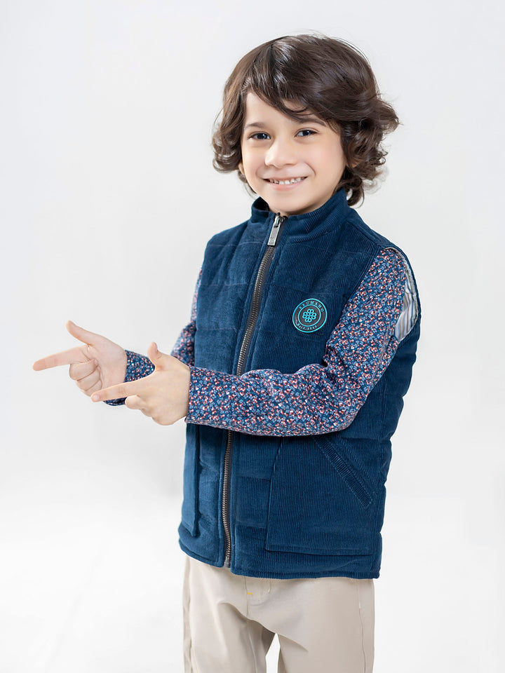 Teal Blue Corduroy Casual Sleeveless Jacket Brumano Pakistan