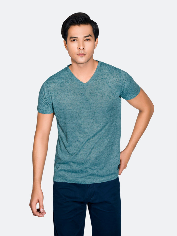 Teal Blue Light Weight V-Neck T-Shirt Brumano Pakistan 