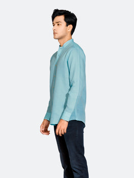 Turquoise Blue Linen Mao Collar Shirt Brumano Pakistan