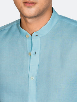 Turquoise Blue Linen Mao Collar Shirt Brumano Pakistan