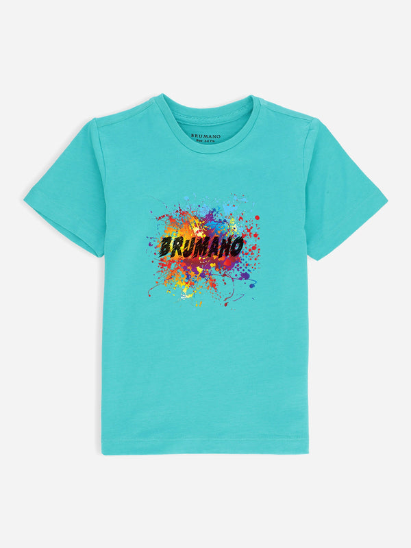 Turquoise Graphic Printed 'Splash' Casual Tee Brumano Pakistan