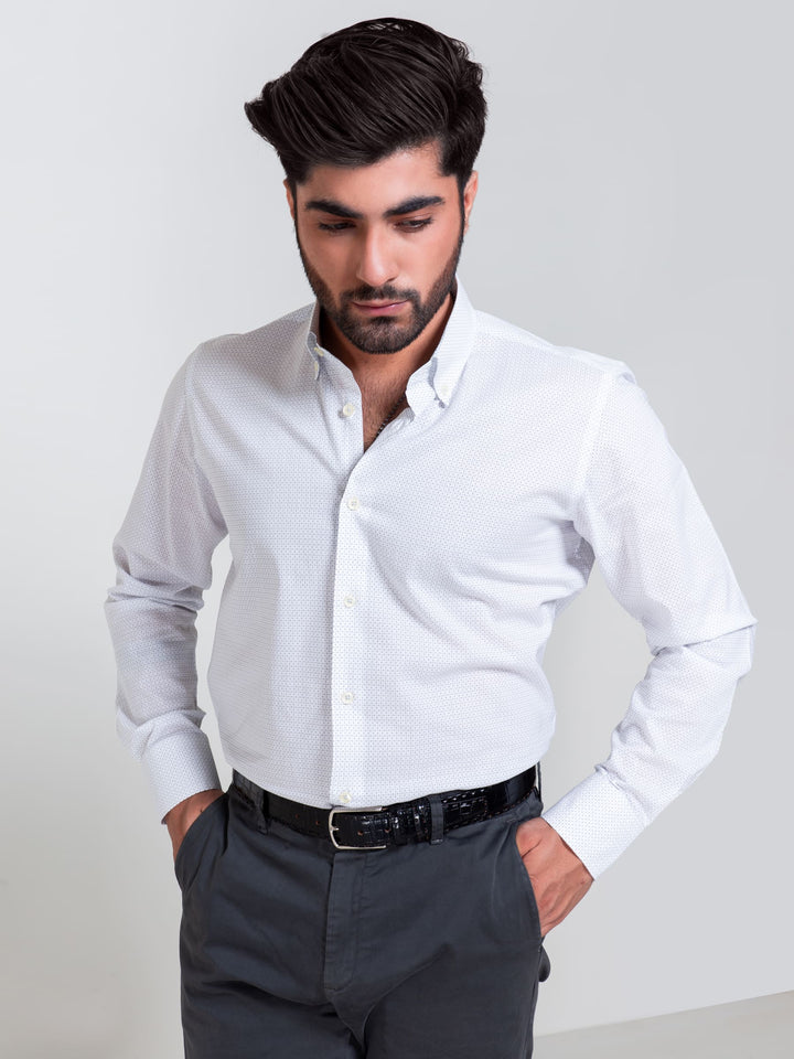 White Micro Printed Shirt Brumano Pakistan