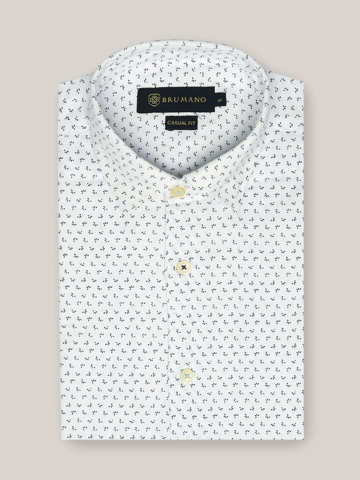 White Printed Shirt With Inside Button Collar Brumano Pakistan