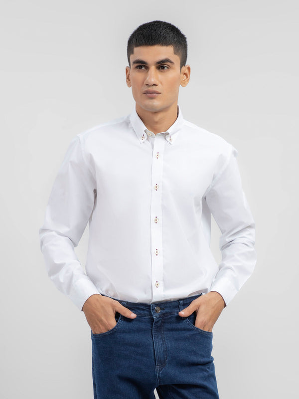 White Button Down Shirt With Printed Collar Detailing Brumano Pakistan