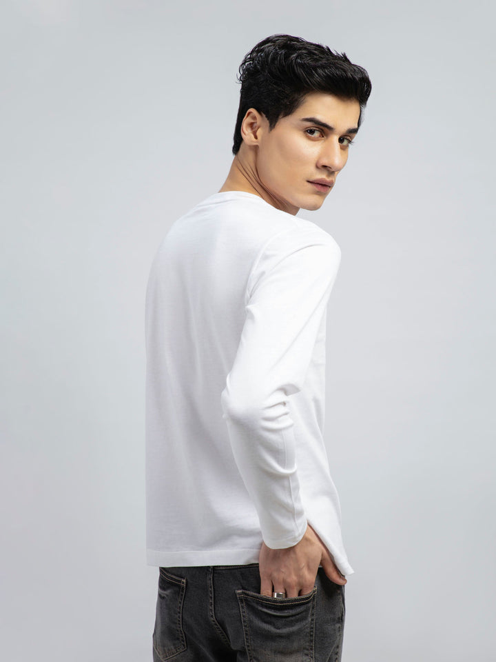 White Long Sleeve Crew Neck T-Shirt Brumano Pakistan