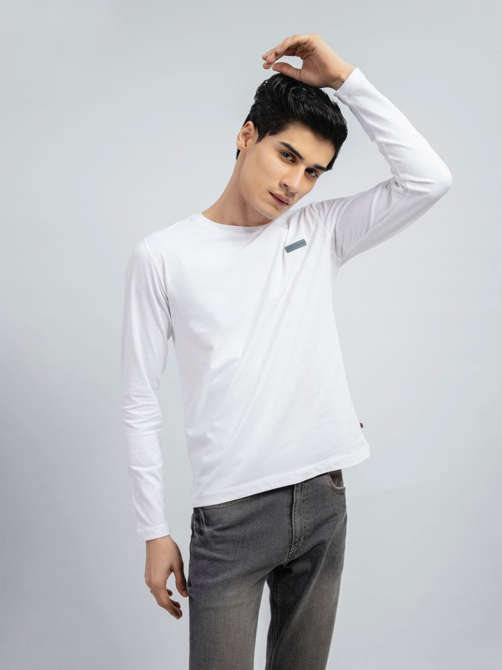 White Long Sleeve Crew Neck T-Shirt Brumano Pakistan