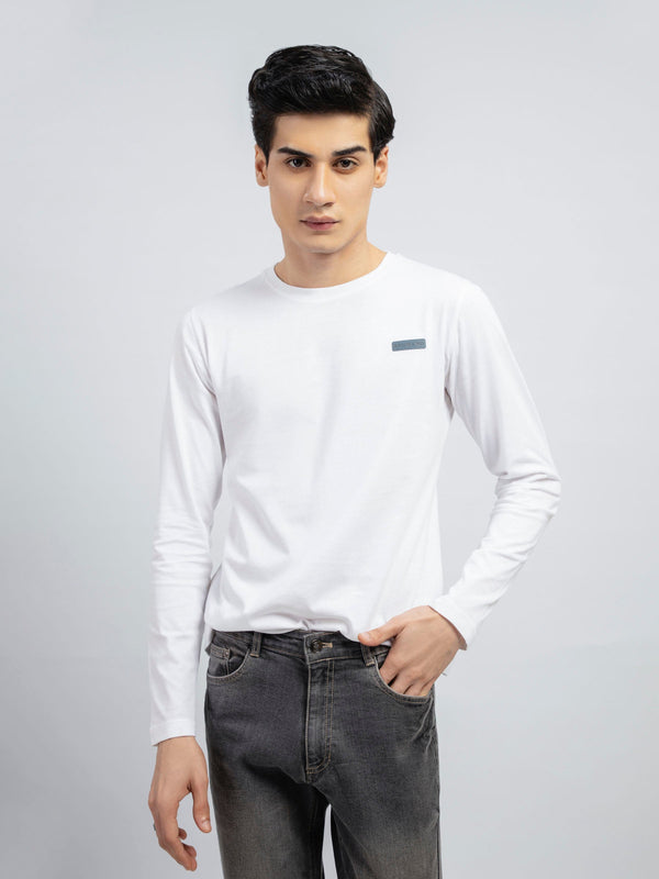 White Long Sleeve Crew Neck T-Shirt Brumano Pakistan