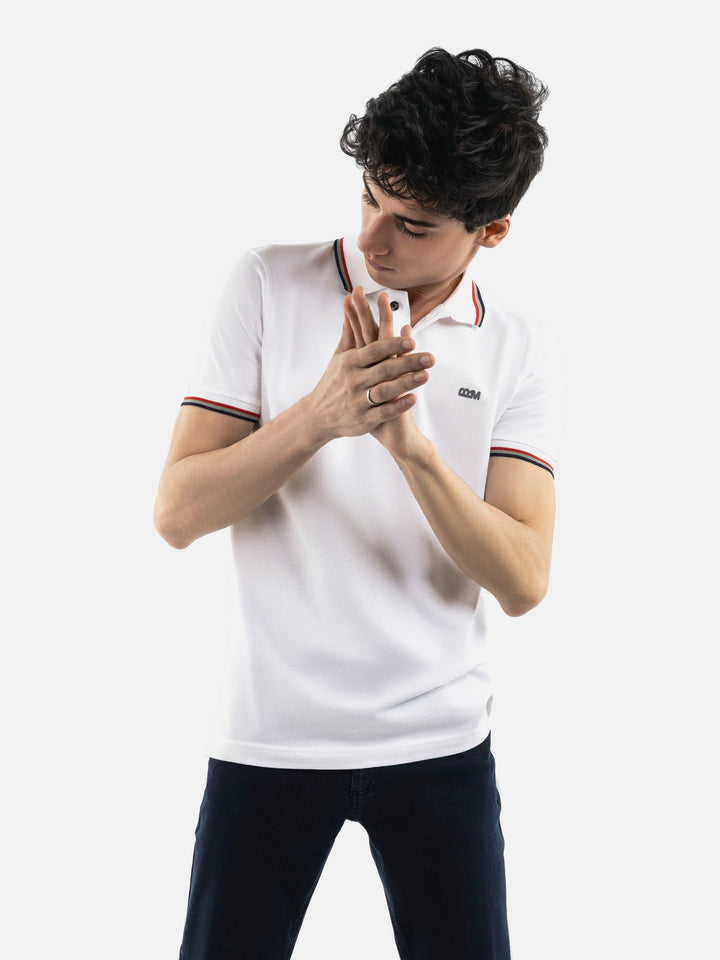 White Pique Polo With Tipping Collar Brumano Pakistan