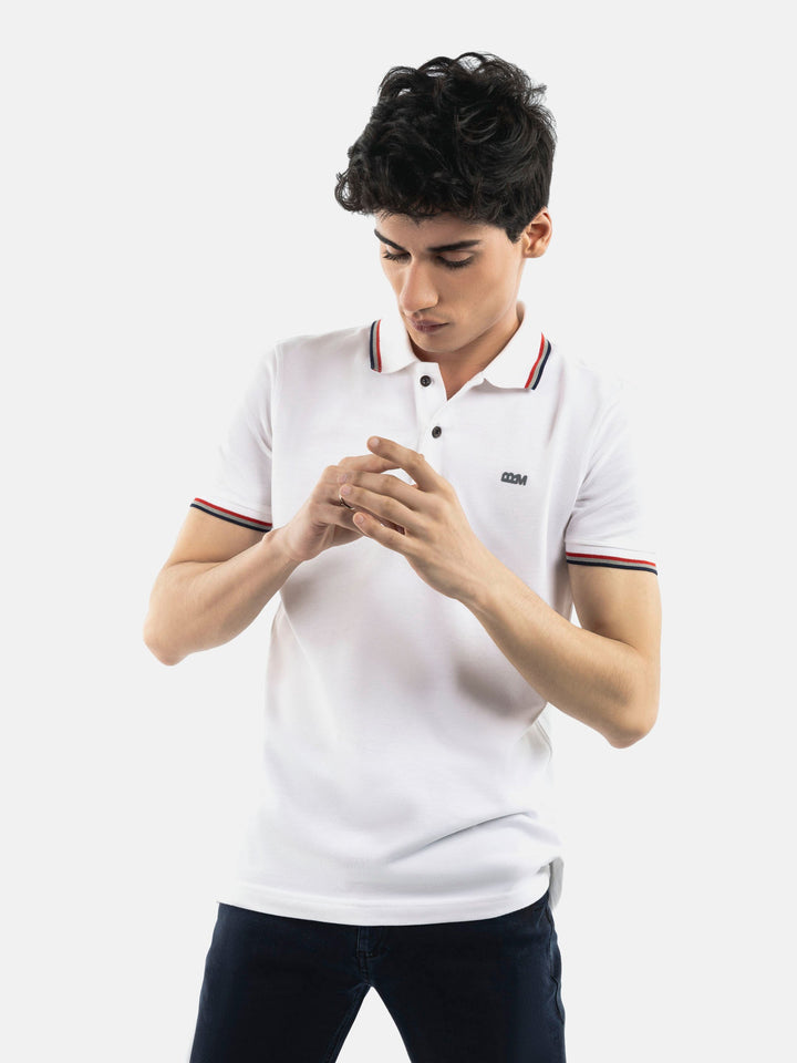 White Pique Polo With Tipping Collar Brumano Pakistan