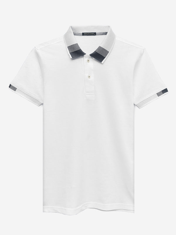 White Polo With Sporty Jacquard Collar