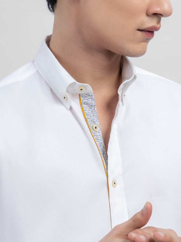 White Poplin Button Down Shirt With Detailing Brumano Pakistan