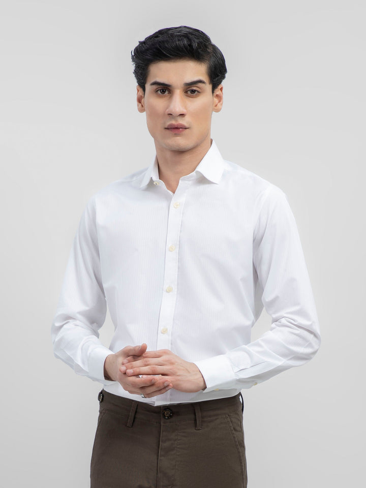 White Striped Formal Shirt With Cutaway Collar Brumano Pakistan