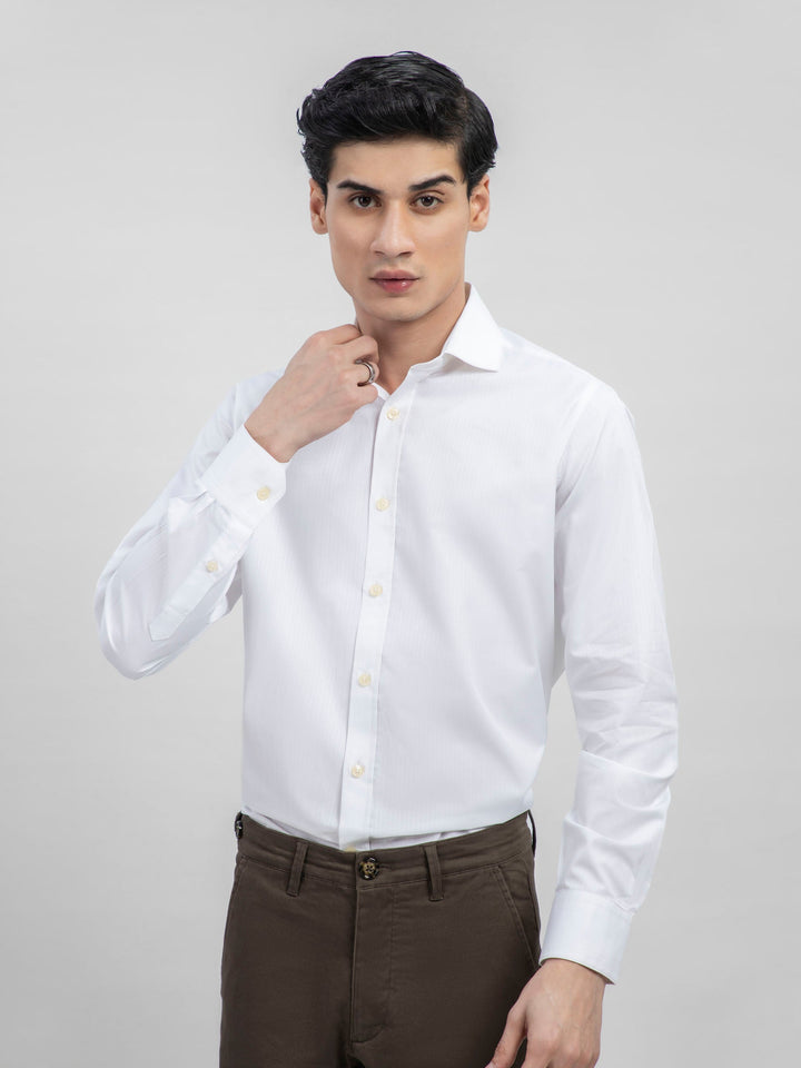 White Striped Formal Shirt With Cutaway Collar Brumano Pakistan