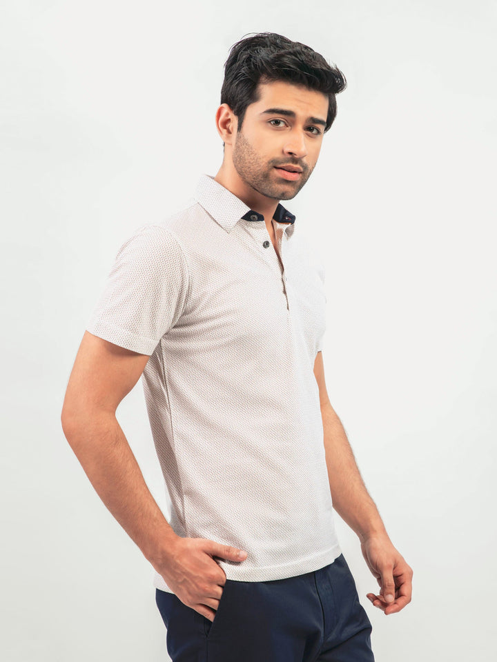 White & Beige Printed Polo Brumano Pakistan