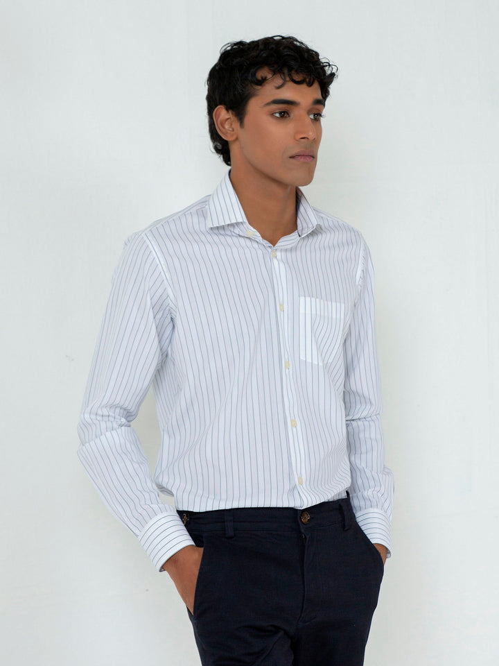 White & Black Striped Formal Shirt Brumano Pakistan