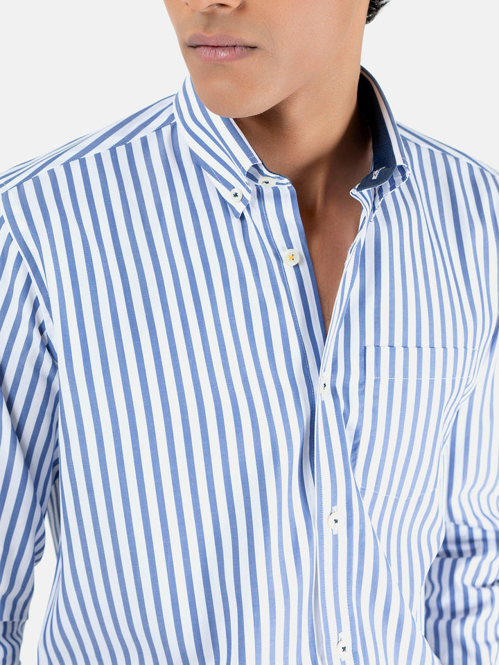 White & Blue Bengal Striped Shirt Brumano Pakistan