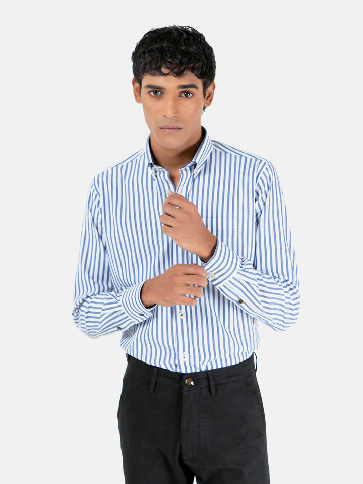 White & Blue Bengal Striped Shirt Brumano Pakistan