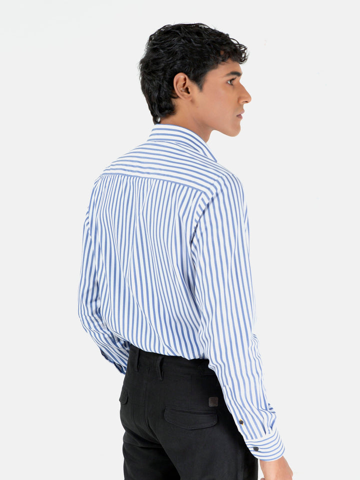 White & Blue Bengal Striped Shirt Brumano Pakistan