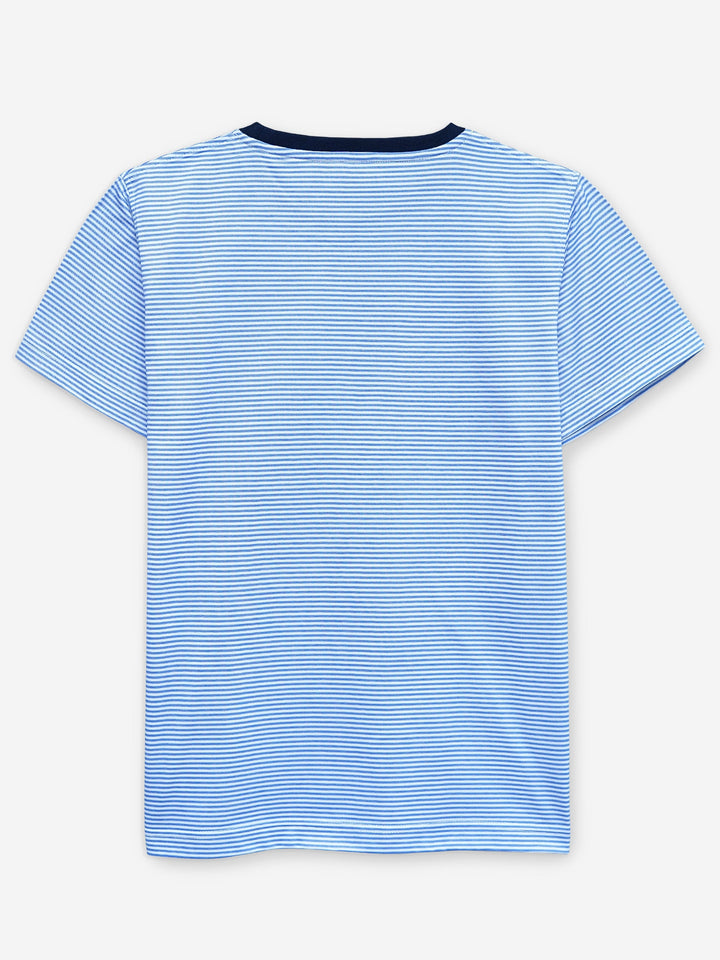 White & Blue Striped Crew Neck T-Shirt With Contrasting Rib Brumano Pakistan