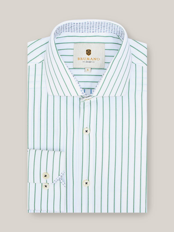 White & Green Striped Formal Shirt