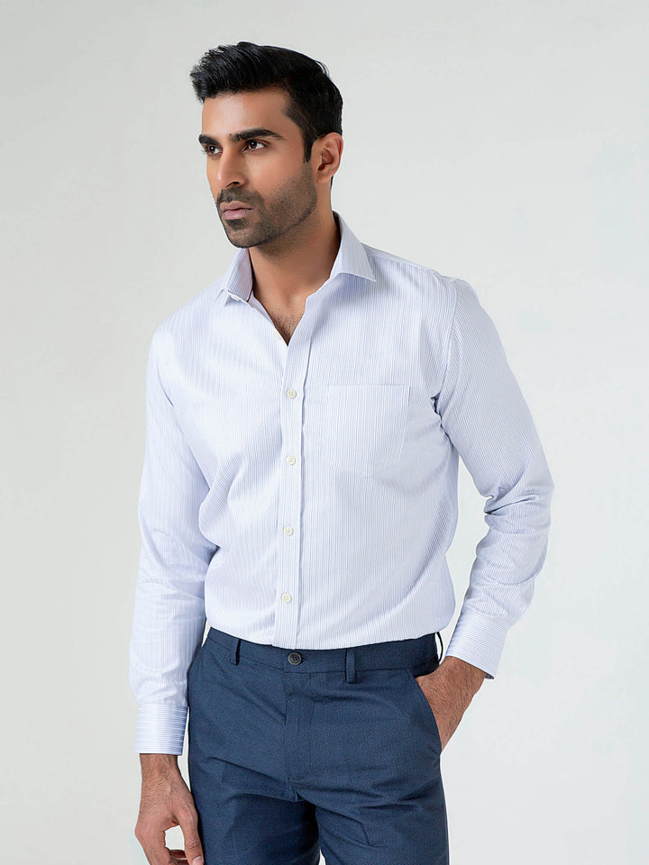 White & Grey Striped Formal Shirt Brumano Pakistan