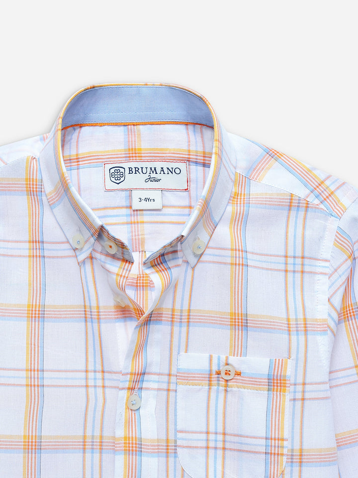  White & Orange Checkered Long Sleeve Casual Shirt Brumano Pakistan