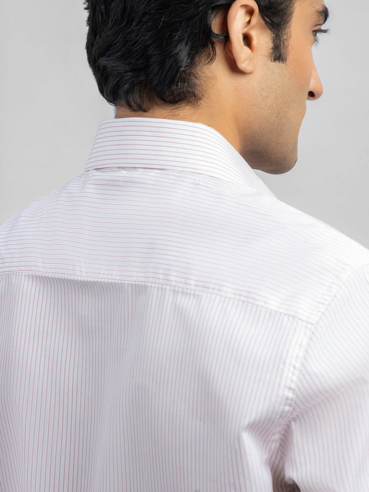 White & Red Striped Formal Shirt