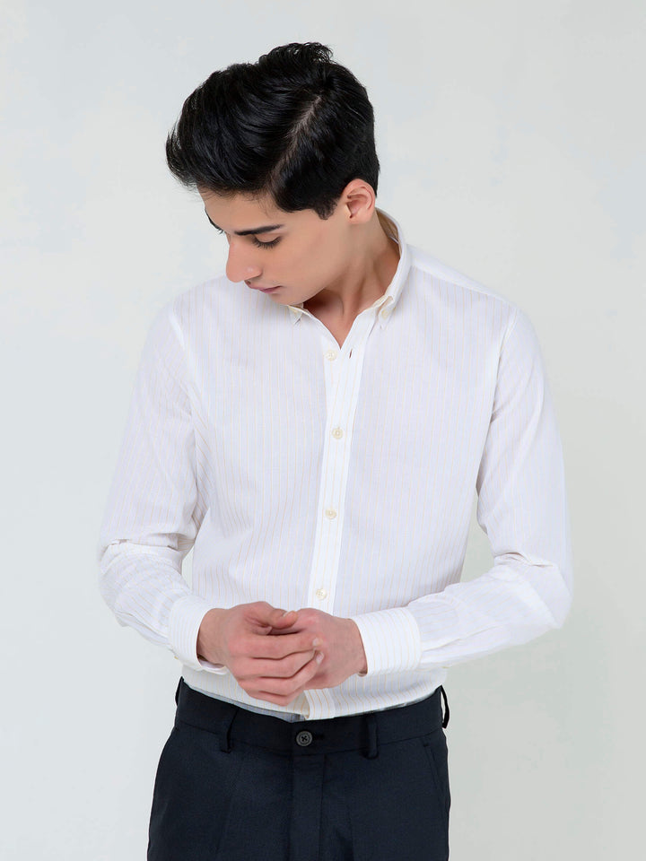 White & Yellow Pinstriped Shirt Brumano Pakistan