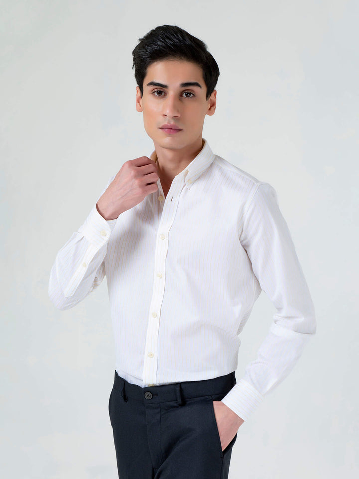 White & Yellow Pinstriped Shirt Brumano Pakistan