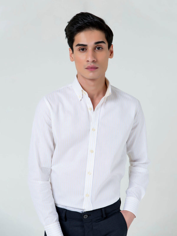 White & Yellow Pinstriped Shirt Brumano Pakistan