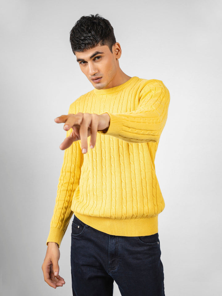 Yellow Cable Knitted Crew Neck Jumper Brumano Pakistan