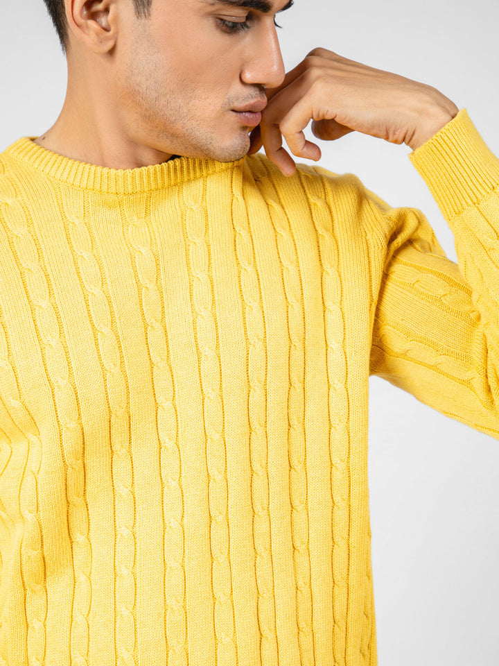 Yellow Cable Knitted Crew Neck Jumper Brumano Pakistan