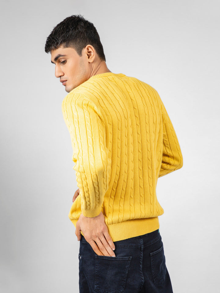 Yellow Cable Knitted Crew Neck Jumper Brumano Pakistan