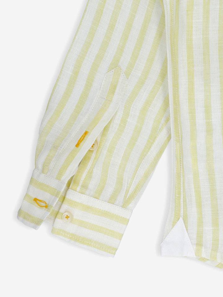  Yellow Striped 100% Linen Mao Collar Casual Shirt Brumano Pakistan